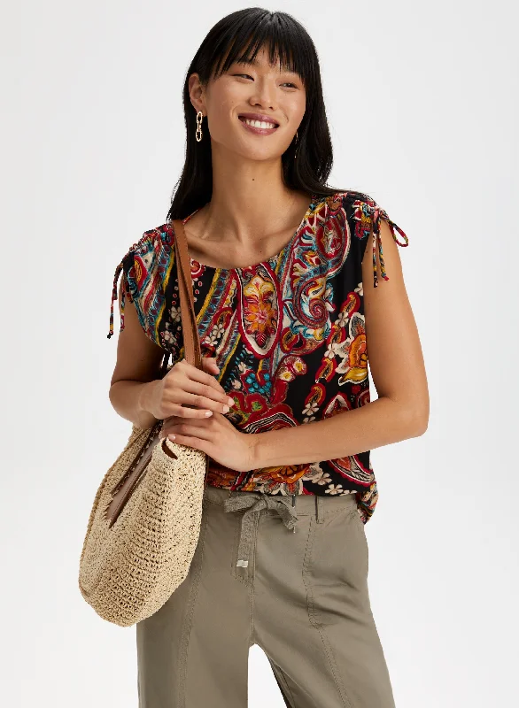 Paisley Print Shirred Detail Top