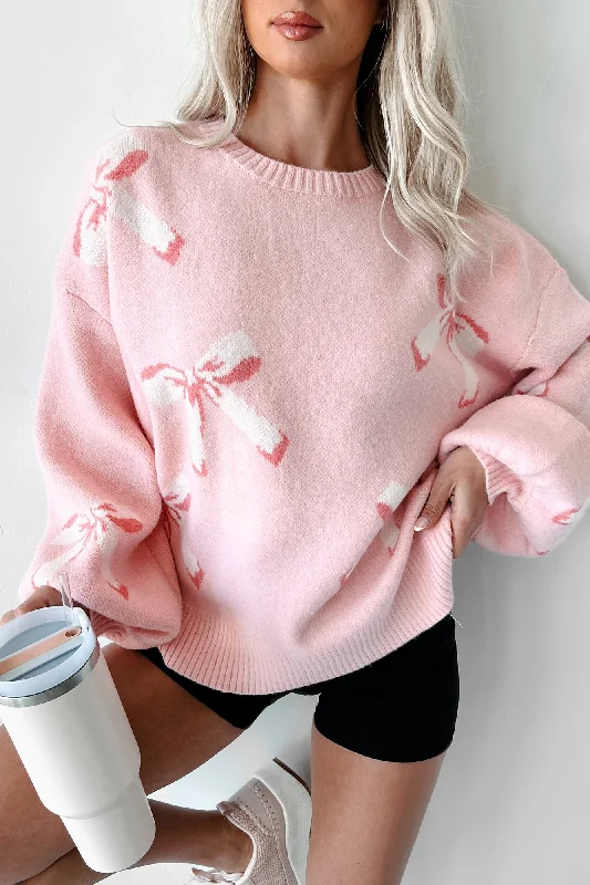 Cherished Moment Bow Print Sweater (Light Pink)