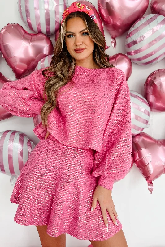 Katalina Textured Sequin Two-Piece Skirt Set (Fuchsia)