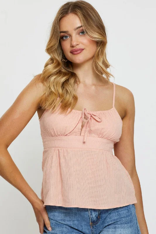 Pink Singlet Top Sleeveless V-Neck