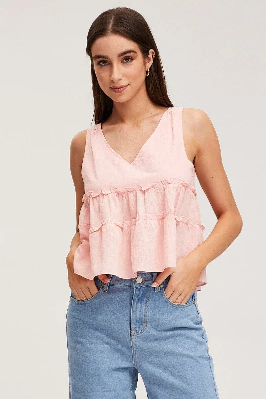 Pink Swing Top Sleeveless V-Neck