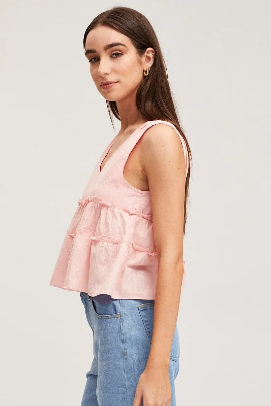 Pink Swing Top Sleeveless V-Neck