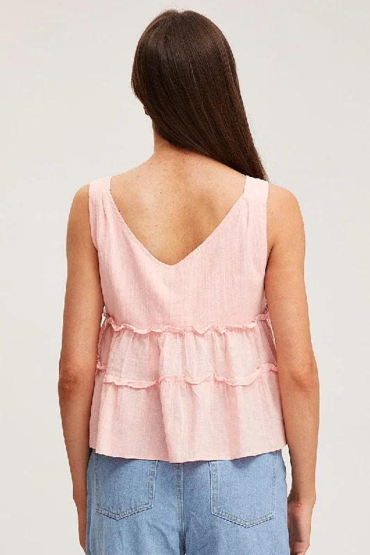 Pink Swing Top Sleeveless V-Neck