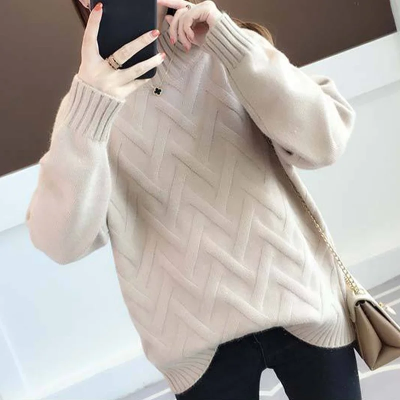 Plain Long Sleeve Knitted Casual Sweater