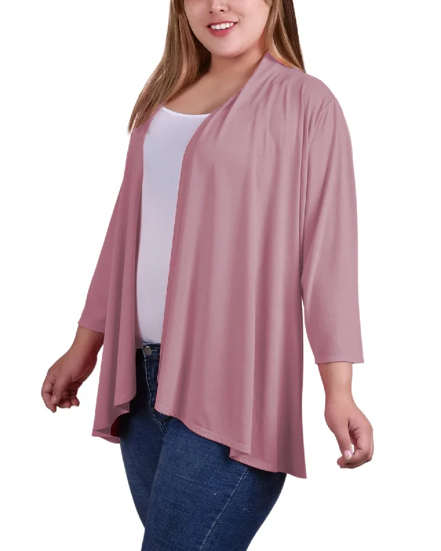 Plus Size 3/4 Sleeve Solid Cardigan