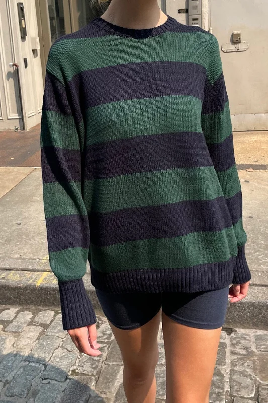 Navy Blue and Dark Green Stripes / Oversized Fit