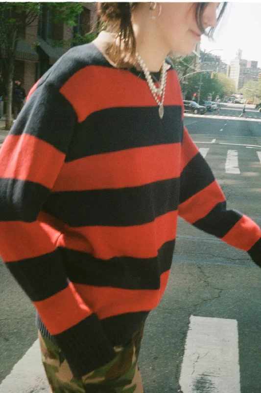 Navy Blue and Red Stripes / Oversized Fit