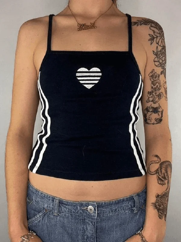 BerryBetty - Heart Embroidered Stripe Crop Cami Top