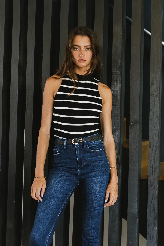 Monique Striped Tank in Black