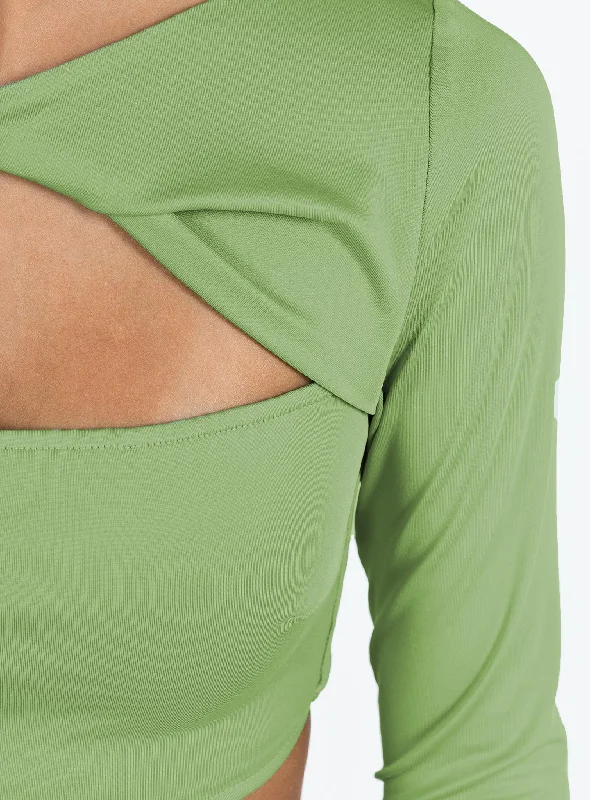 Aden Long Sleeve Twist Top Green