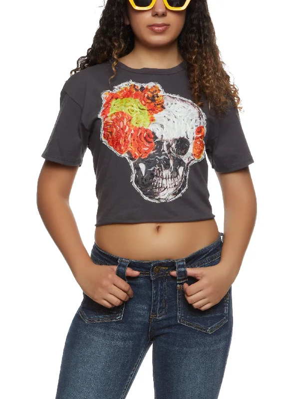 Skull Patch Cropped Graphic Tee