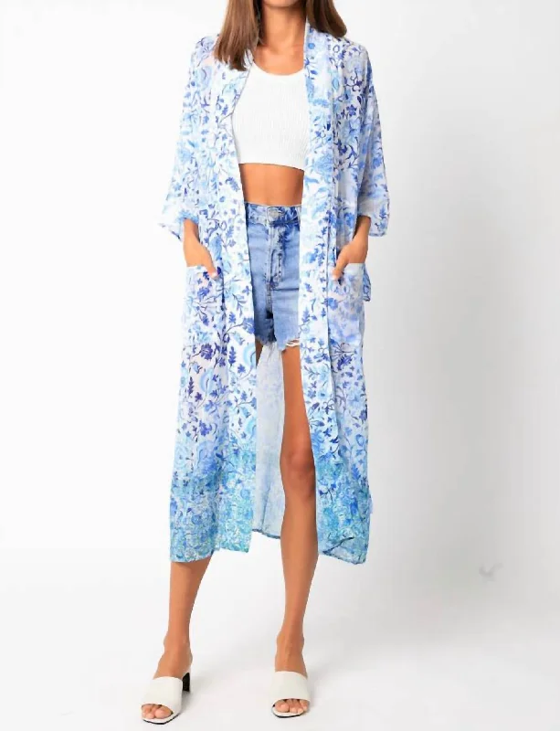 Gradient Print Kimono In Blue