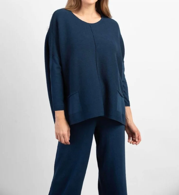 Hi Lo Pocket Sweater In Baltic Blue