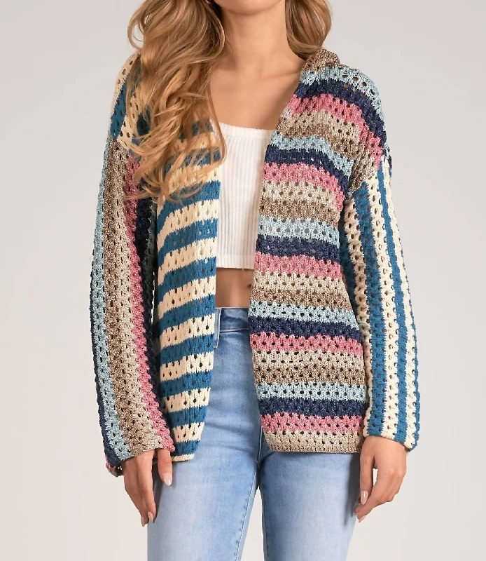 Long Sleeve Cardigan With Hood In Multi Color