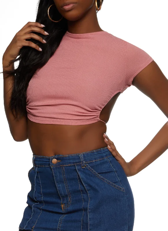 Rib Knit Open Back Crop Top