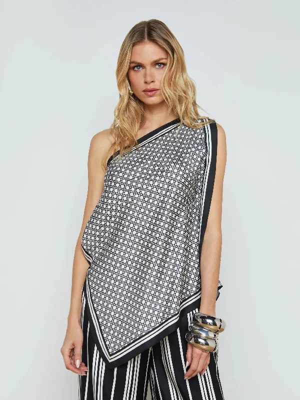 Oskar Scarf Top Black/White Bamboo Rattan Geo