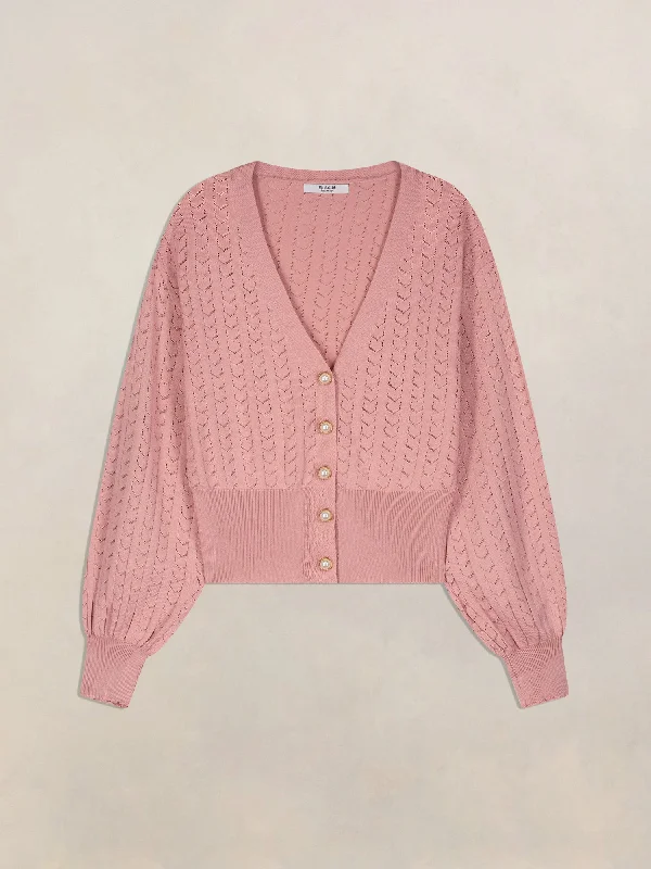 Pink Orchid The Karyn Pointelle V-Neck Knit Cardigan