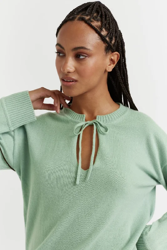 Pistachio Cashmere Tie Neck Sweater