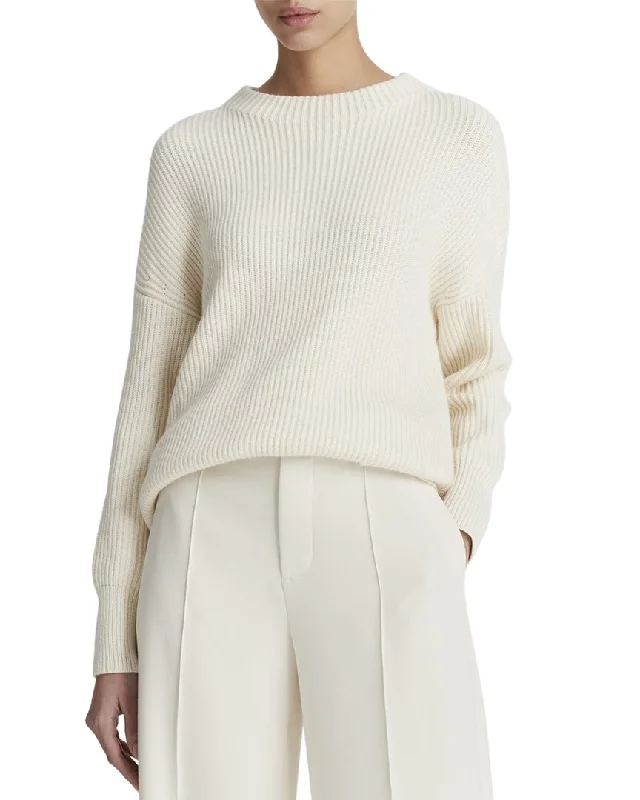 Vince Ribbed Funnel Neck Cashmere-Blend Top