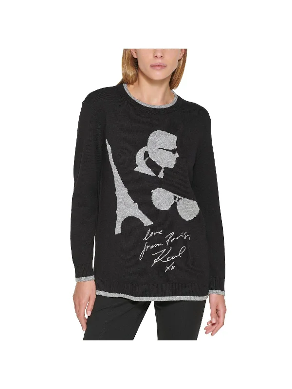 Womens Metallic Crewneck Pullover Sweater