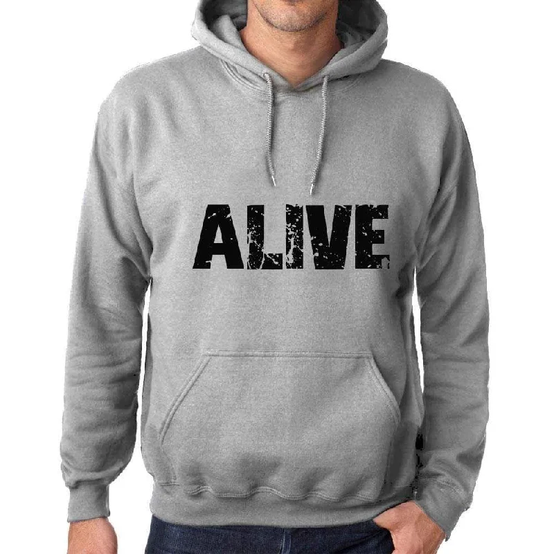 Unisex Printed Graphic Cotton Hoodie Popular Words ALIVE Grey Marl