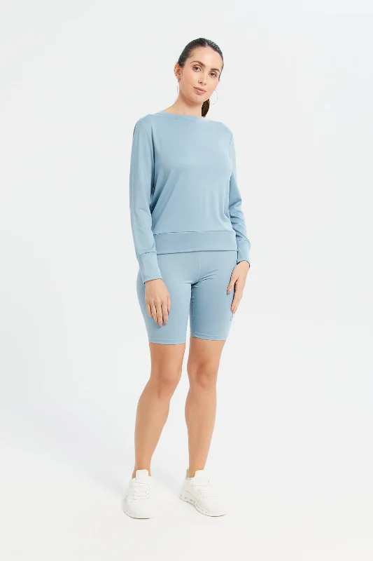 Women Blue Long Sleeved Active Sweatshirt