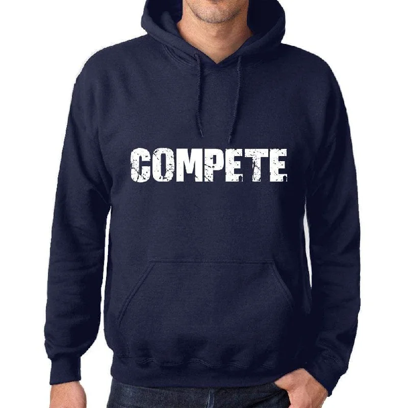 Unisex Printed Graphic Cotton Hoodie Popular Words COMPETE French Navy