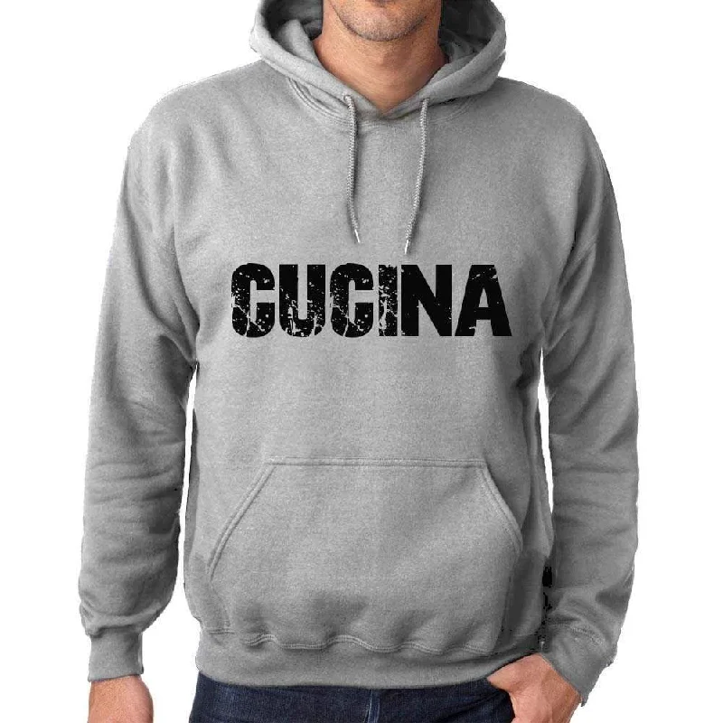 Unisex Printed Graphic Cotton Hoodie Popular Words CUCINA Grey Marl