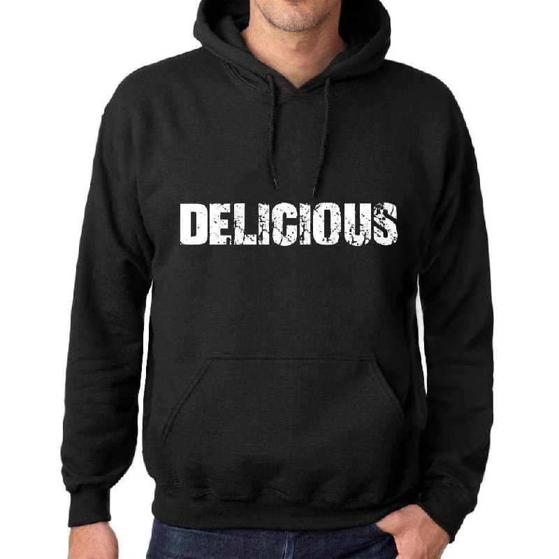 Men's Women's Unisex Printed Graphic Cotton Hoodie Soft Heavyweight Hooded Sweatshirt Pullover Popular Words DELICIOUS Deep Black