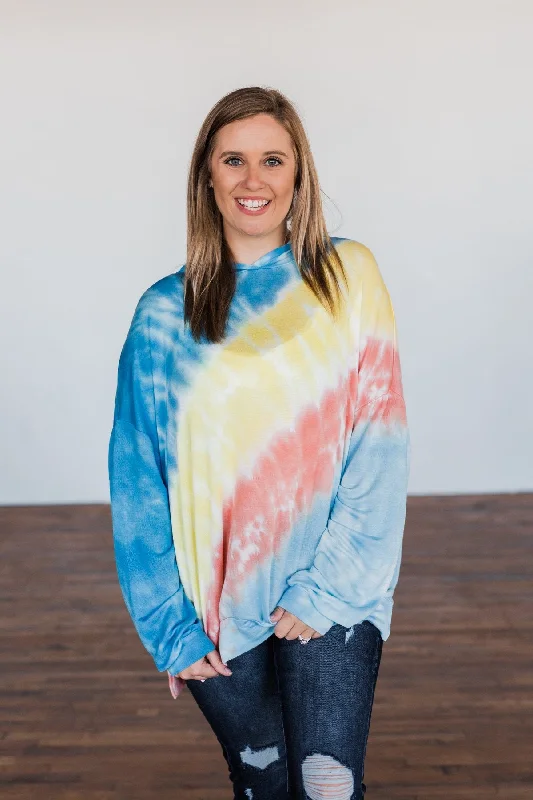 Dreaming of Sunshine Oversized Hoodie- Blue, Yellow, & Coral