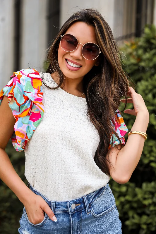 Exclusive Glamour Ivory Ruffle Sleeve Blouse