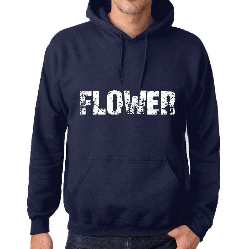 Unisex Printed Graphic Cotton Hoodie Popular Words FLOWER French Navy