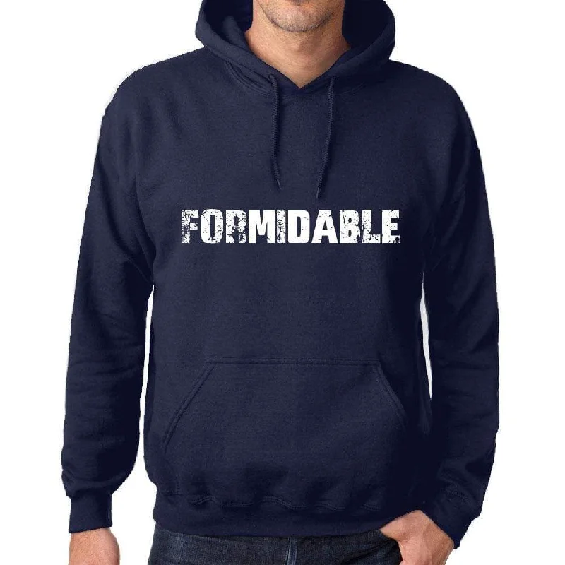 Unisex Printed Graphic Cotton Hoodie Popular Words FORMIDABLE French Navy