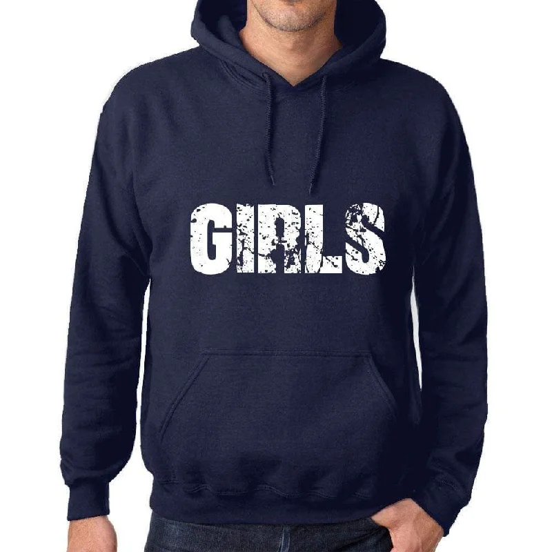 Unisex Printed Graphic Cotton Hoodie Popular Words GIRLS French Navy