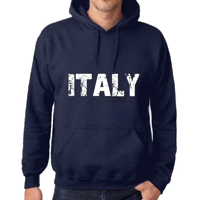 Unisex Printed Graphic Cotton Hoodie Popular Words ITALY French Navy