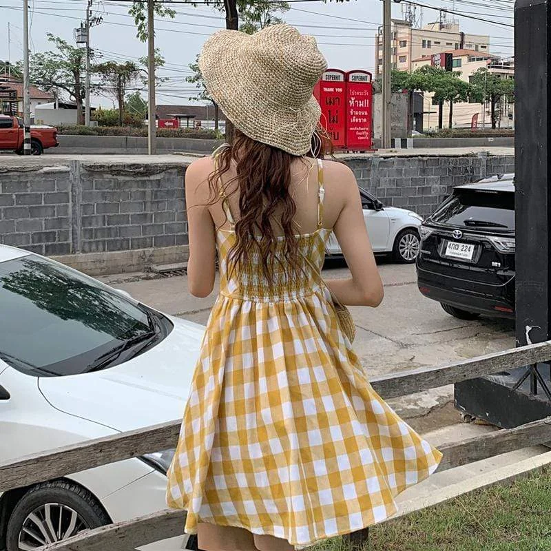 Kawaii Drawstring Yellow Slip Dress