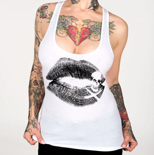 Kiss of Death Black Lipstick Women's Racer Back Tank Top