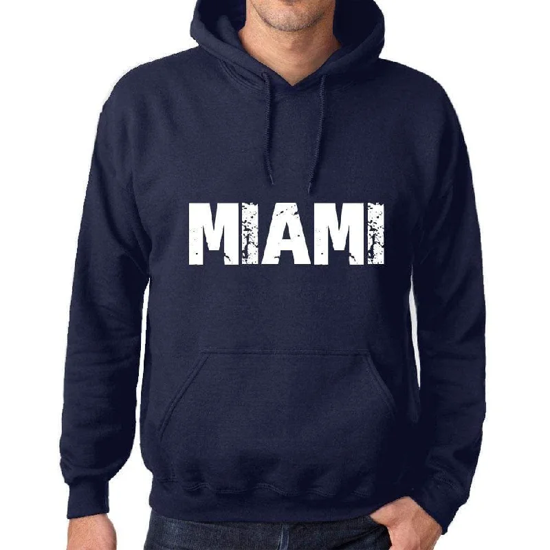 Unisex Printed Graphic Cotton Hoodie Popular Words MIAMI French Navy