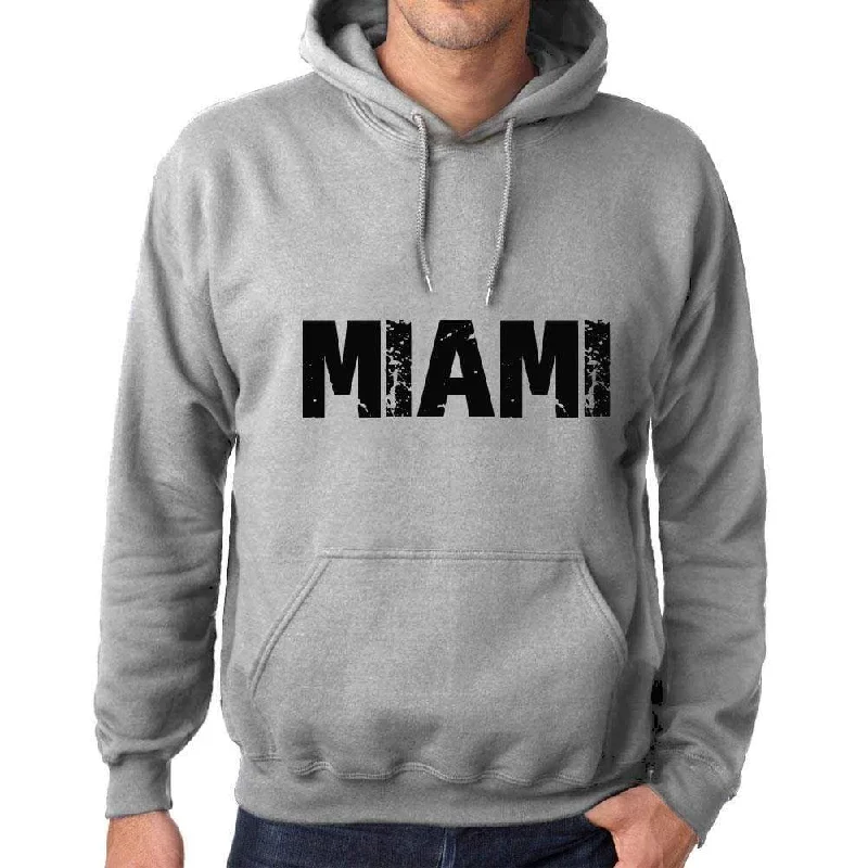 Unisex Printed Graphic Cotton Hoodie Popular Words MIAMI Grey Marl