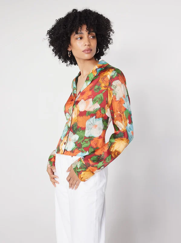 Orla Blue Impressionist Floral Print Top