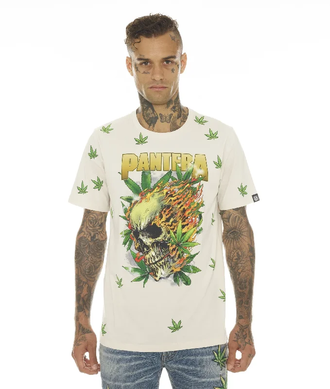 T-SHIRT SHORT SLEEVE CREW NECK TEE ""PANTERA 420"" IN CREAM