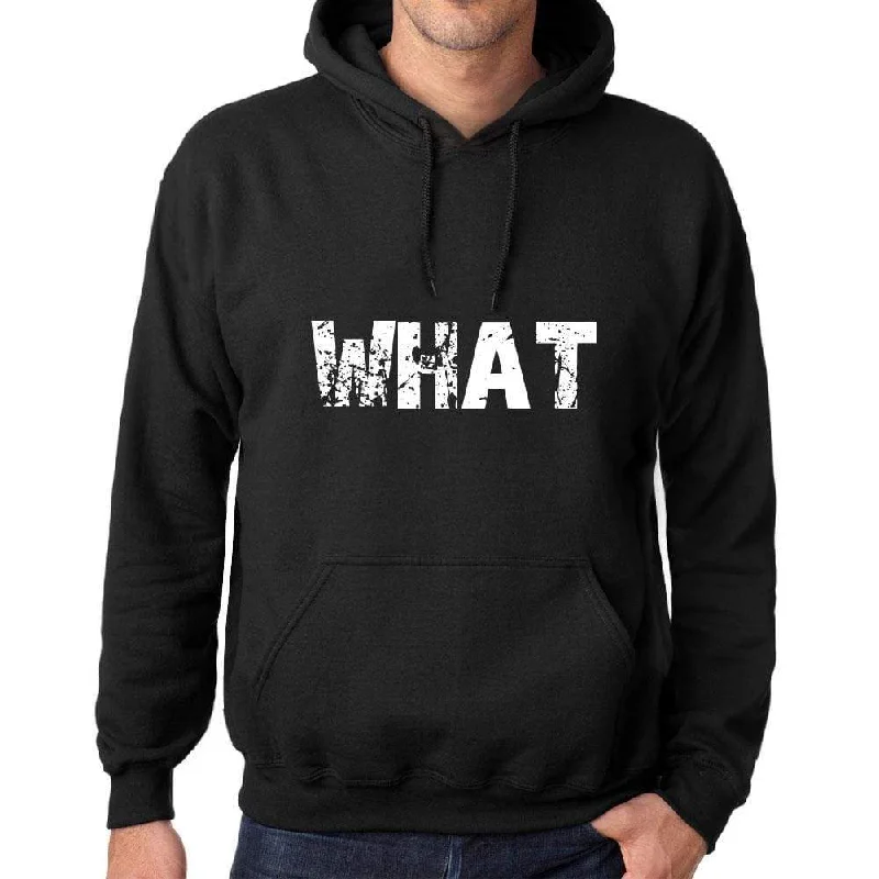 Men's Women's Unisex Printed Graphic Cotton Hoodie Soft Heavyweight Hooded Sweatshirt Pullover Popular Words WHAT Deep Black