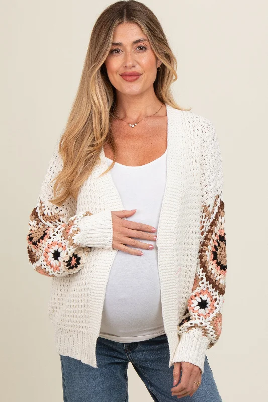 White Sleeve Crochet Maternity Cardigan