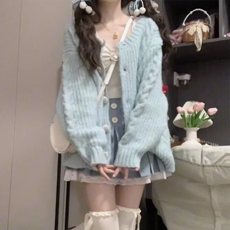 Women's Kawaii Round Collar Knitted Cardigan