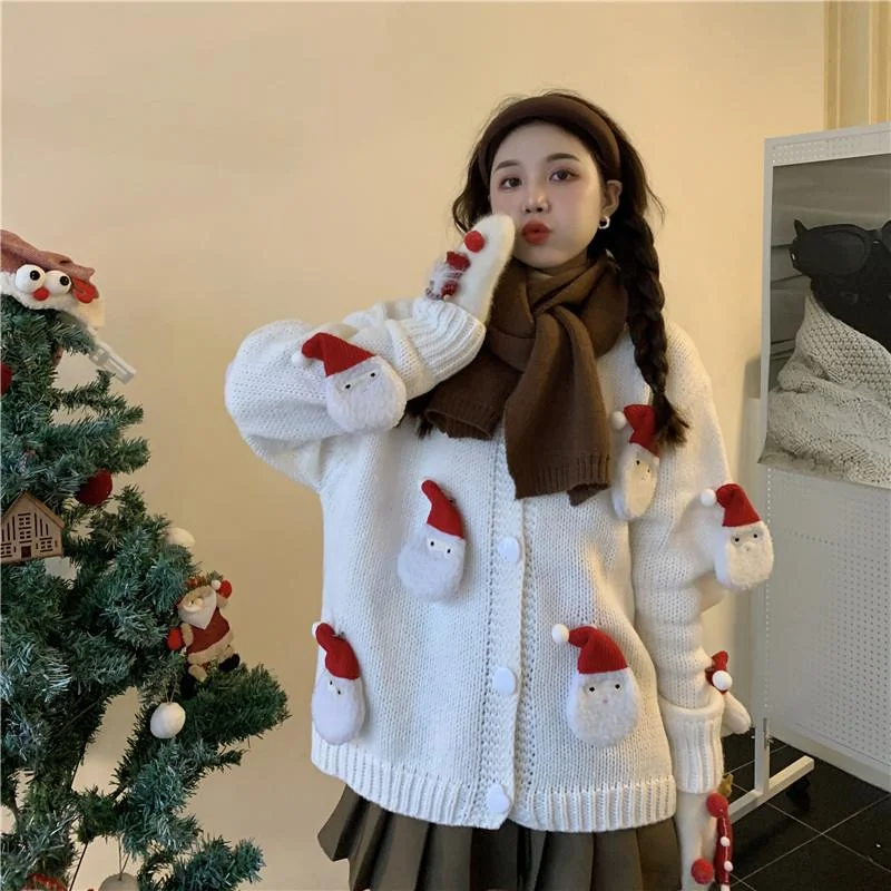 Women's Kawaii Santa Claus Knitted Cardigan