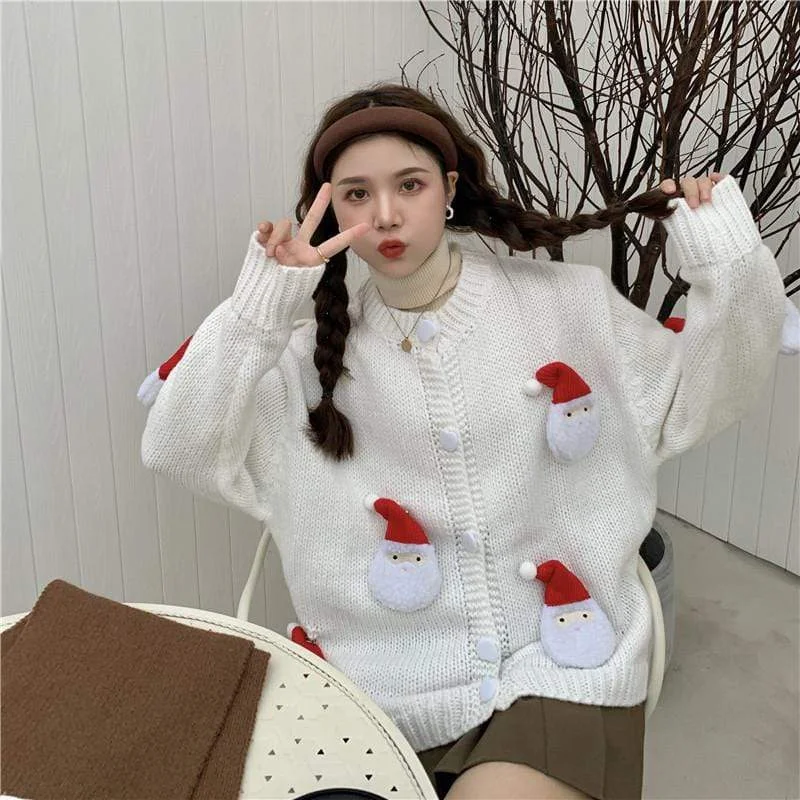 Women's Kawaii Santa Claus Knitted Cardigan