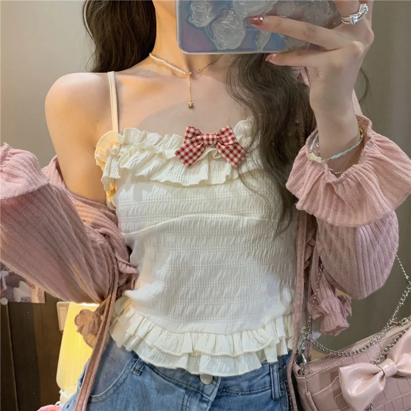 Women's Kawaii Strappy Ruffled Cardigan