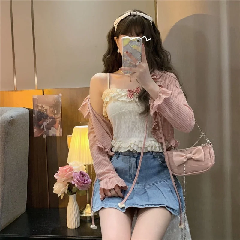 Women's Kawaii Strappy Ruffled Cardigan