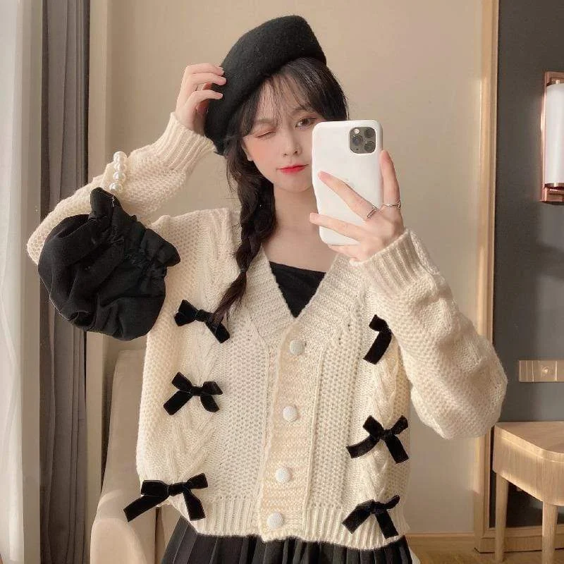 Women's Korean Style Bowknot Cable Knitted Cardigan