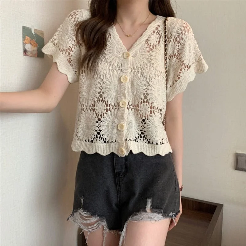 Women's Vintage Floral Crochet Top